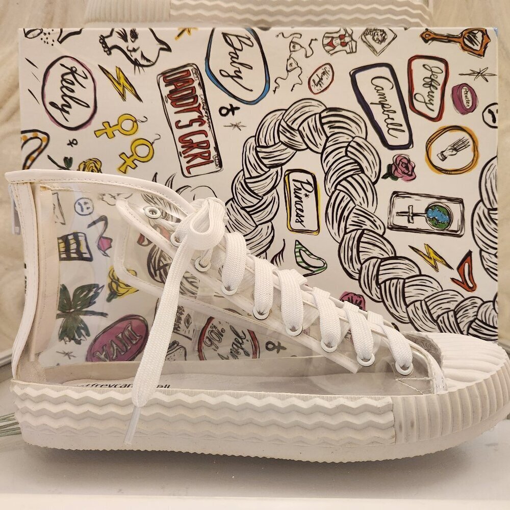 Jeffery Campbell "Ganador" Clear White High-Top Sneakers. NIB. Size 8
